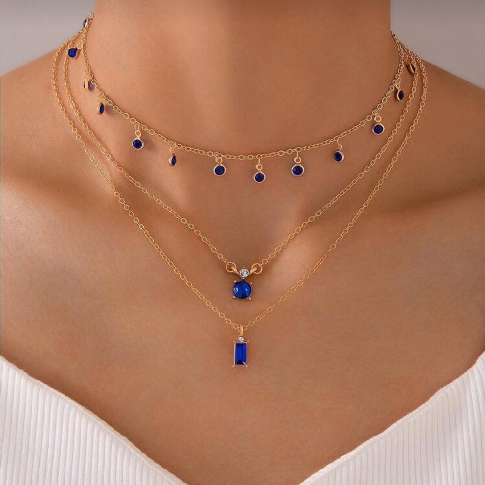 Elegant Gold and Blue Layered Necklace Set R247